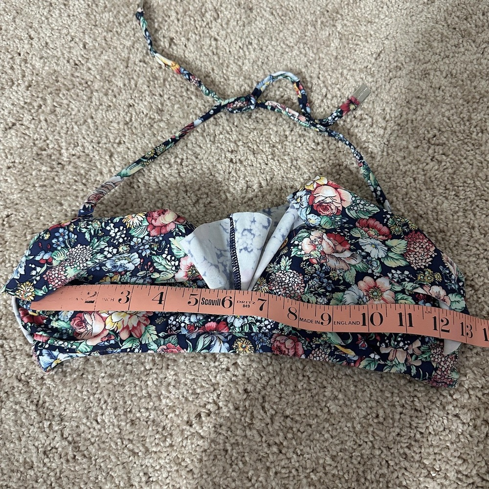 Zimmermann Bikini Top Womens 1 Navy Floral Bandeau Halter Tie Front Bow Swim - Picture 6 of 8